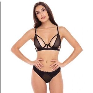 Black Sheer Strappy Caged Bra and Panty Set Size Medium